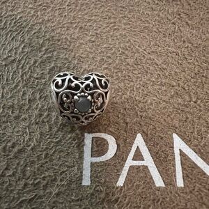 PANDORA June Signature Heart Charm with Gray Moonstone